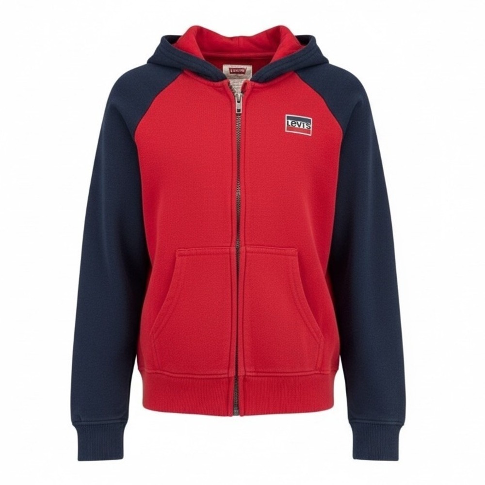 Levis Old School Zipper Hoodie Kids Size 7 Blue Red Logo